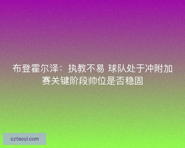 布登霍尔泽：执教不易 球队处于冲附加赛关键阶段帅位是否稳固
